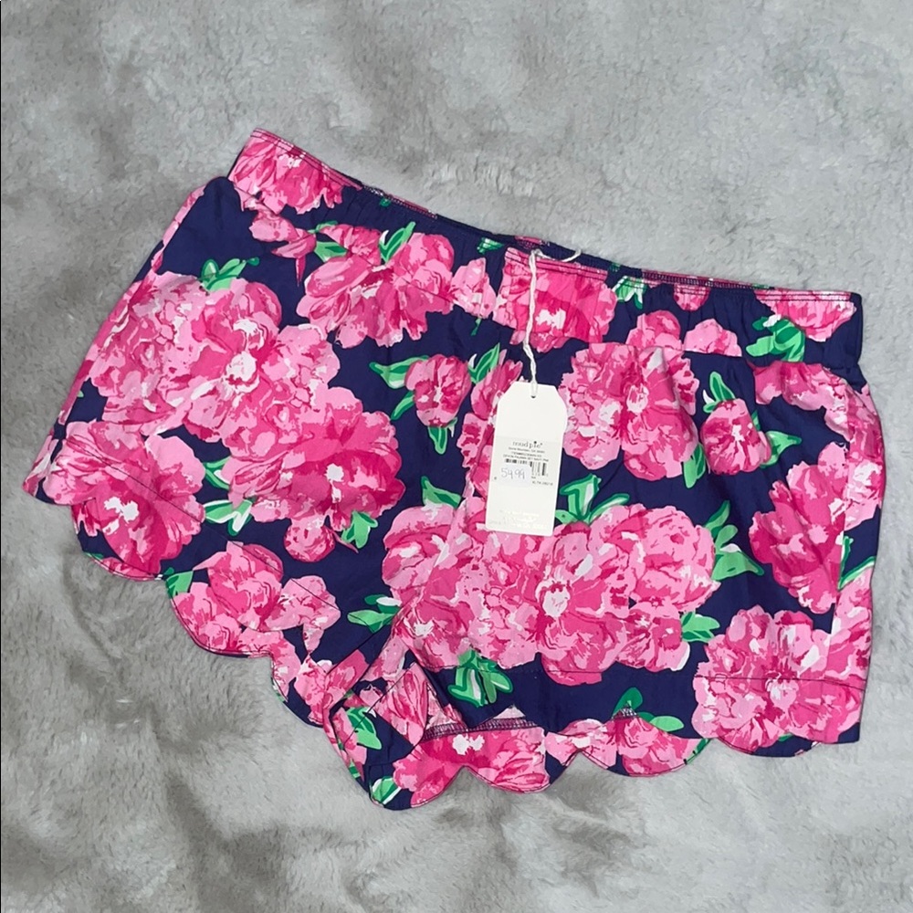 MUD PIE Floral Pajama Sleep Shorts Pink Navy Blue Green XS